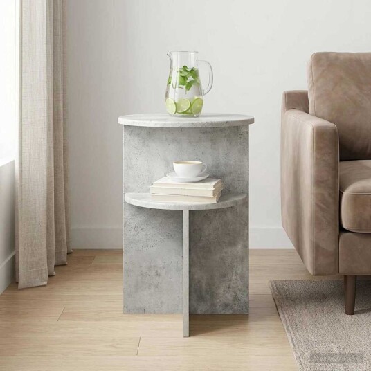 vidaXL Sidetabell med lagring Betonggrå Ø 39,5 x 55 cm Konstruert tre