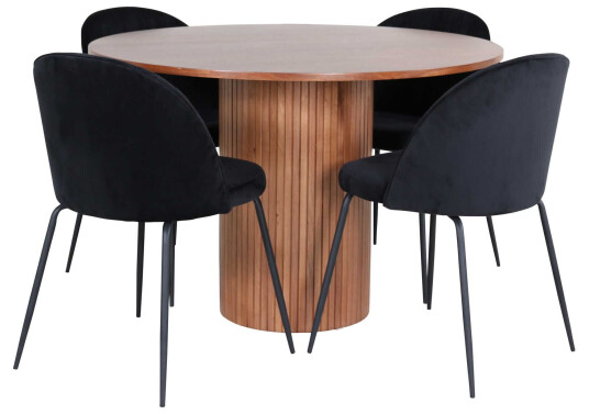 Venture Design Bianca & Wrinkles spisegruppe Svart/valnøtt 4 stoler & bord 110 cm