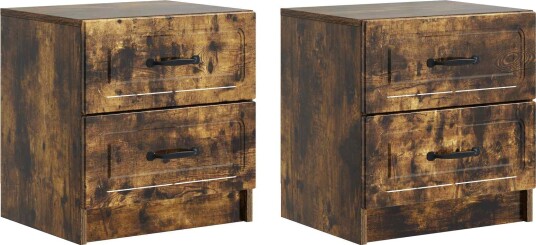 Nattbordskap 2 pcs Røkt Eik 43 x 34,5 x 44,5 cm Konstruert tre