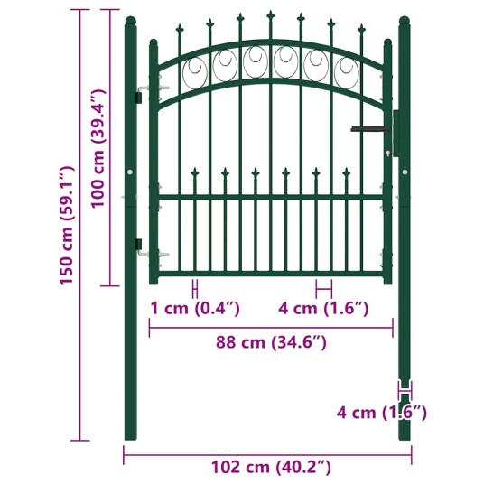vidaXL Hageport med pigger stål 100x100 cm grønn