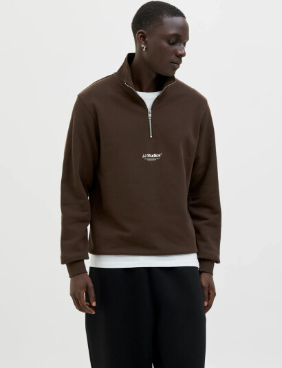 Jack & Jones Jjesoho Sweat Quarter Zip Hn Noos - Brown - XL