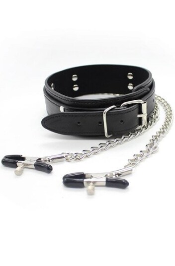 Collar With Nipple Clamps & Metal Chain
