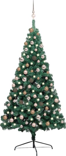 vidaXL Kunstig halvt juletre med LED og kulesett 180 cm grønn vidaXL Kunstig halvt juletre med LED og kulesett 180 cm grønn