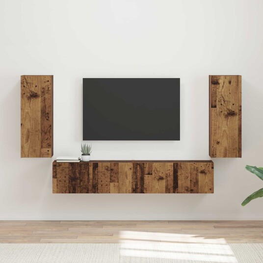  TV vegghyllesett Veggmontert 4 pcs Gammelt tre Konstruert tre