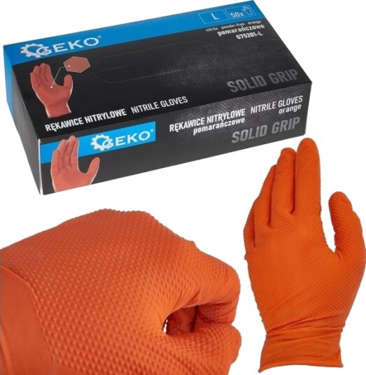 Nitrilhansker Solid Grip 50 Stk Str. L Oransje 10 Nitrilhansker Solid Grip 50 Stk Str. L Oransje 10
