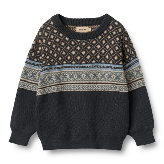 Wheat Navy Jaquard Pullover Julius 8 år/128