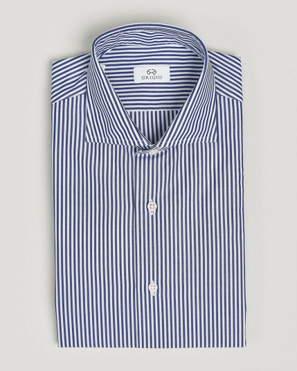 Grigio Cotton Poplin Dress Shirt Blue Stripe Grigio Cotton Poplin Dress Shirt Blue Stripe