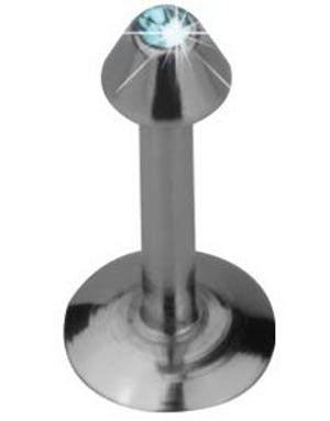 Labret Piercing med Spike Kule og Turkis Sten Strl 1.2 x 8 mm med 3 mm kule
