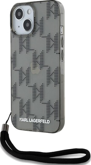 Karl Lagerfeld IML Mono KL Pattern & Cord case for iPhone 15 / 14 / 13 Black