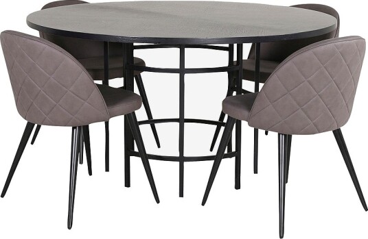 Venture Home Spisegruppe Copenhagen med 4 Velvet Stitches spisestoler Svart Venture Home Spisegruppe Copenhagen med 4 Velvet Stitches spisestoler Svart