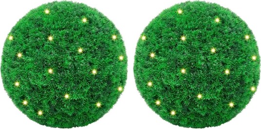 Kunstige buksbomballer med LED lys 2 stk grønn 27 cm