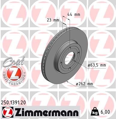 Bremseskive ZIMMERMANN 250.1391.20 Bremseskive ZIMMERMANN 250.1391.20