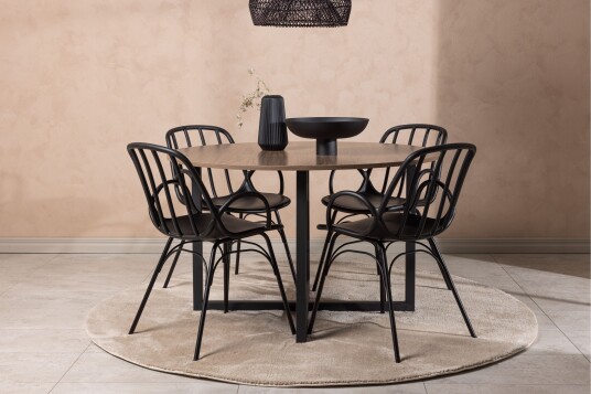 Venture Home Durango Matgruppe 120 cm Rund med 4 Dyrön Stoler Valnød