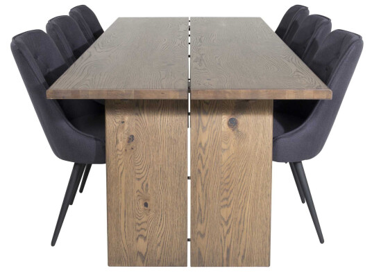 Venture Design Logger & Velvet spisegruppe Natur/svart 6 st stoler & bord 210 x 100 cm