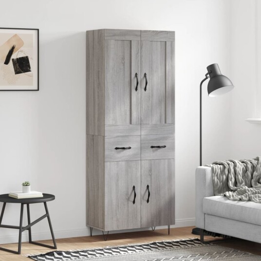 Highboard grå sonoma 69,5x34x180 cm konstruert tre Highboard grå sonoma 69,5x34x180 cm konstruert tre