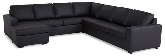Crazy 6 seters Venstrevendt U formet Large Hjørnesofa med Divan i Kunstlær Svart