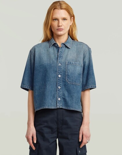 G Star Boxy Relaxed 1 Pkt Shirt S\S Wmn   Blue   XL