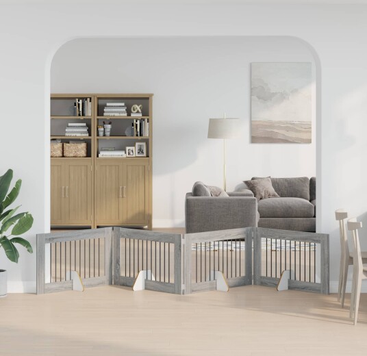 Vidaxl Foldbar Hundegitter Med Stativer 4 Stk. Grå Sonoma 401 cm