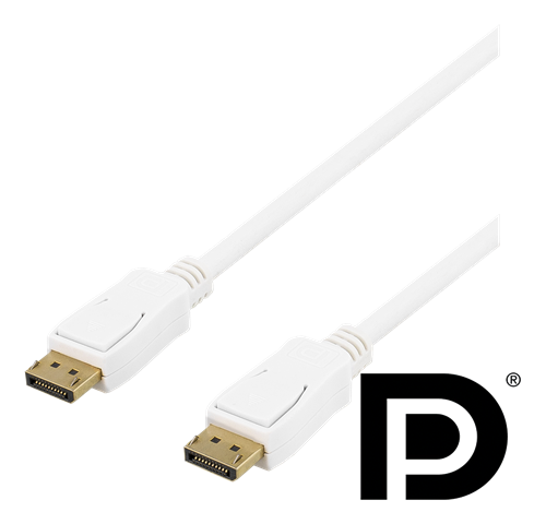 Deltaco DisplayPort kabel 2m 4K UHD DP 1.2 Hvit