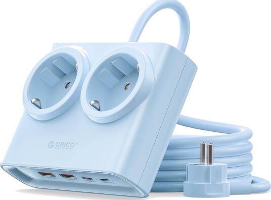 Orico PDC25 25 W 6-i-1 stikkontaktliste 2x vekselstrøm + 2x USB-A + 2x USB-C – blå Orico PDC25 25 W 6-i-1 stikkontaktliste 2x vekselstrøm + 2x USB-A + 2x USB-C – blå