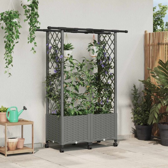 vidaXL Hevet Bed med Trellis og Tak Lysegrå 124,5 x 40 x 142 cm PP
