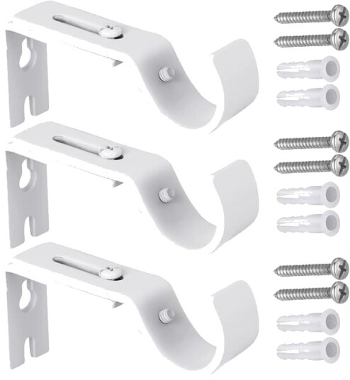 3 stk Gardinbraketter Gardinholder Metall Gardinholder Justerbar Gardinbrakett Heavy Duty Gardinbraketter med Skruer for Stang Veggstang