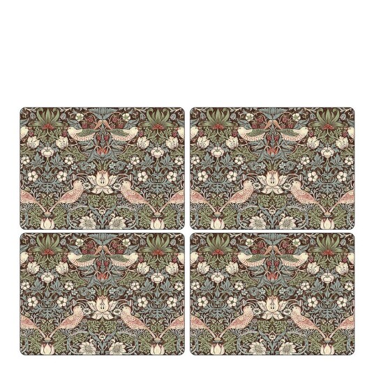 Morris & Co  Strawberry thief bordbrikke 30x40 cm 4 stk brun