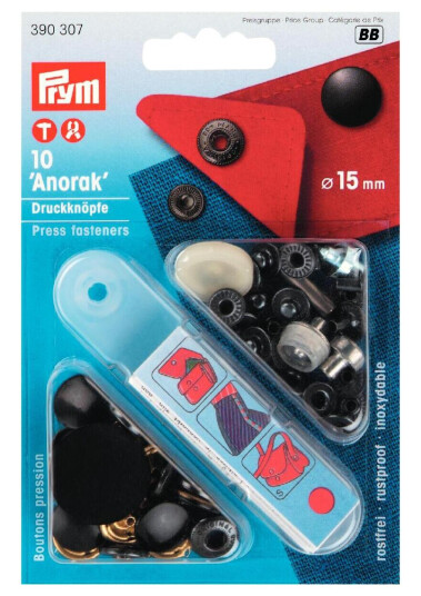 Trykknapper anorak 10 stk x 15 mm svart