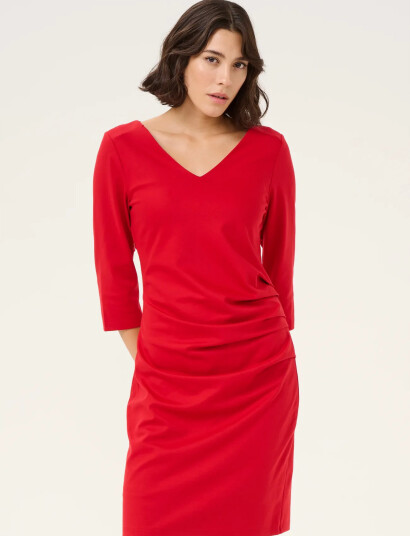 Kaffe Kaindia V-Neck 3/4 Sl Dress - Red - S