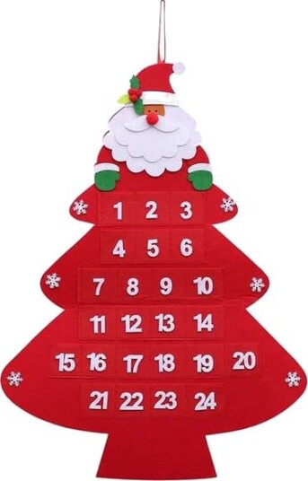 Julekalender i filt med nisse og tre hengende veggdekorasjon 25x30cm