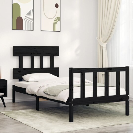 vidaXL Sengeramme med hodegavl svart 2FT6 small single heltre