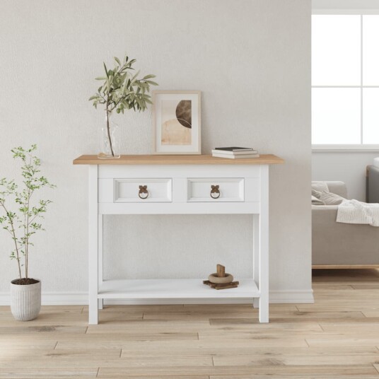 vidaXL Konsollbord meksikansk Corona-stil furu hvit 90x34,5x73 cm