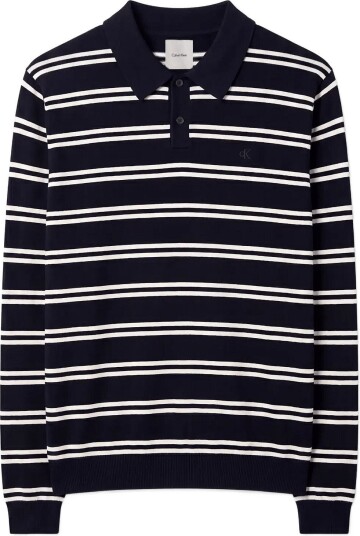 Calvin Klein Ls 100% Merino Stripe Polo 14Gg Navy M