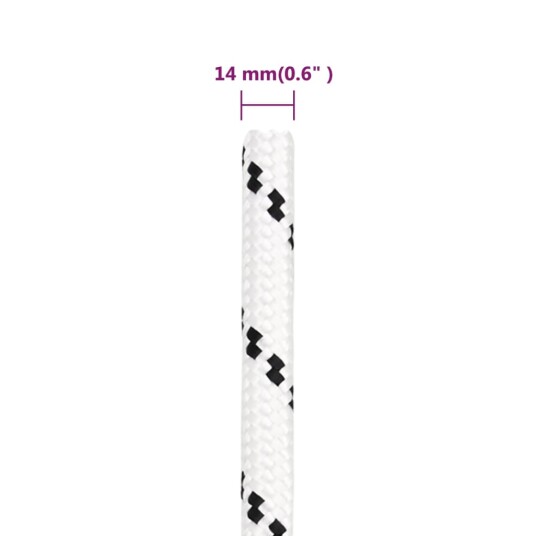  Flettet båttau hvit 14 mmx250 m polyester