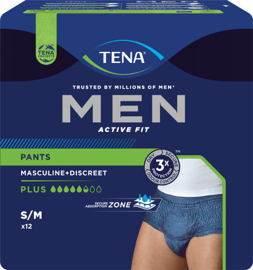 Tena MEN Pants Active Fit Plus Small/Medium blå 12 stk.