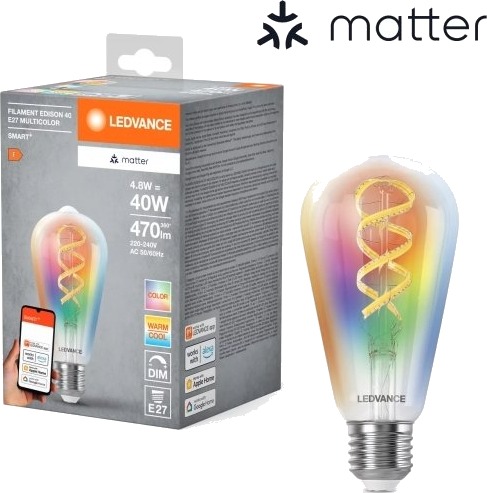 Ledvance Smart+ Matter Filament Multicolor Classic E40 4.8W   E27 Smart Pære