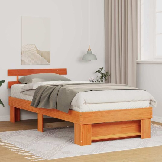  Sengestamme med hodegjerde Voksbrun 80 x 200 cm Heltre furu