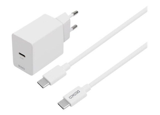 Deltaco USB-C 20W Vegglader med Hurtiglading og 1m Kabel Hvit
