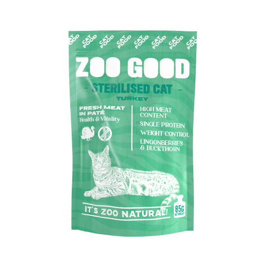 ZOO GOOD Sterilisert Kattemat med Kalkun 85g Våtfôr ZOO GOOD Sterilisert Kattemat med Kalkun 85g Våtfôr