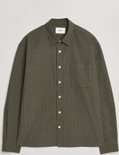 NN07 Deon Peached Cotton Checked Shirt Green