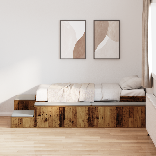Oppbevaringsseng i gammel tre 90x190 cm
