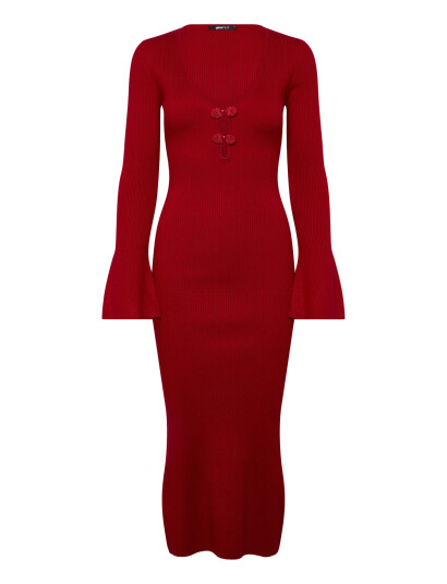 Gina Tricot Knitted Midi Dress   Red   M