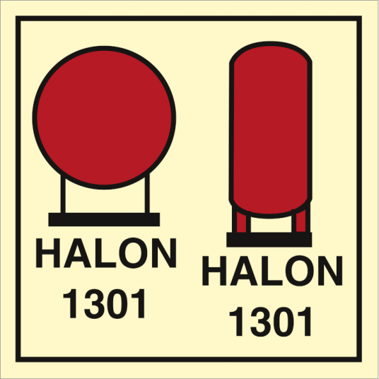 Jo Safety Halon 1301 bottle placed in protected area Etterlysende plast HI150 150 x 150 mm