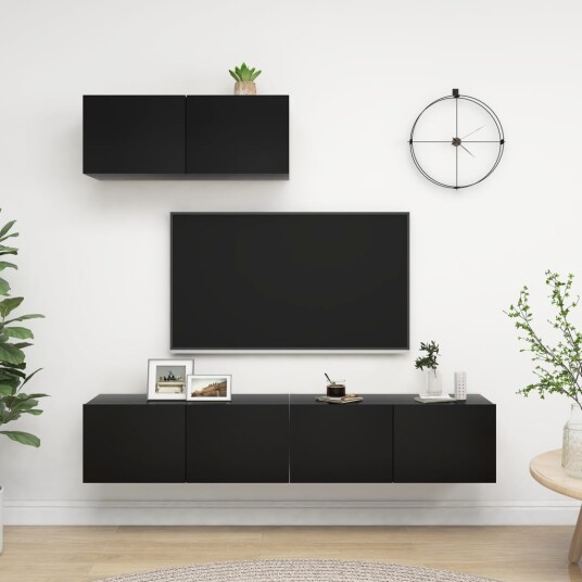 vidaXL TV-benker 3 stk svart sponplate