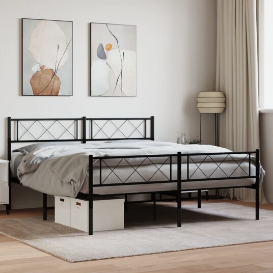 vidaXL Sengeramme i metall med hode- og fotgavl svart 160x200 cm 8721012190771