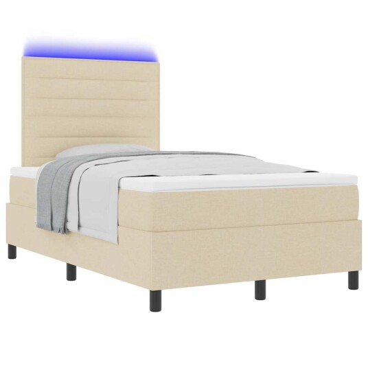 Boksfjær Seng med madrass med LED Krem 120 x 190 cm stoff
