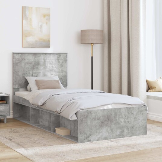  Sengestamme med hodegjerde Betonggrå 100 x 200 cm Massiv furu