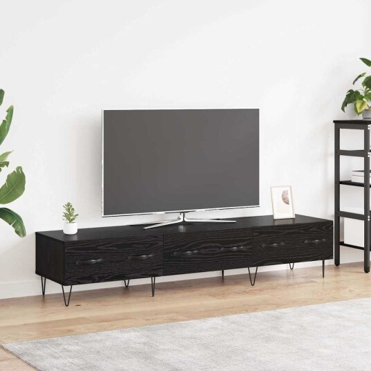 TV skap med skuff Svart eik 150 x 36 x 30 cm Konstruert tre TV skap med skuff Svart eik 150 x 36 x 30 cm Konstruert tre