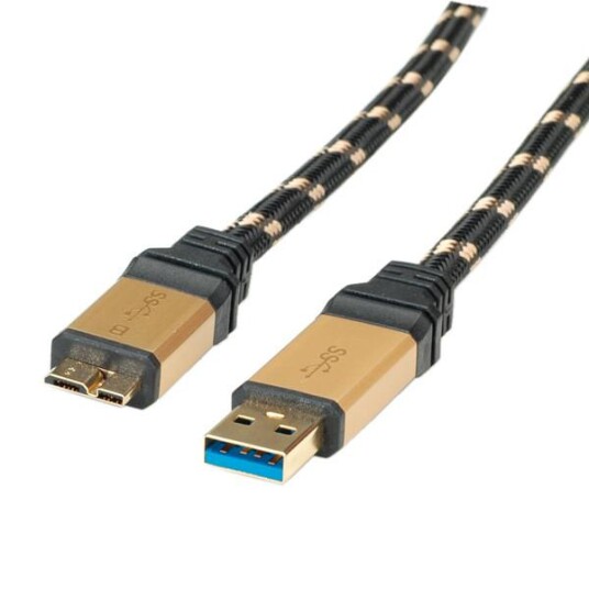 Roline 0,8 m USB 3.2 Gen 1 Kabel A til Micro B, Gull/Sort