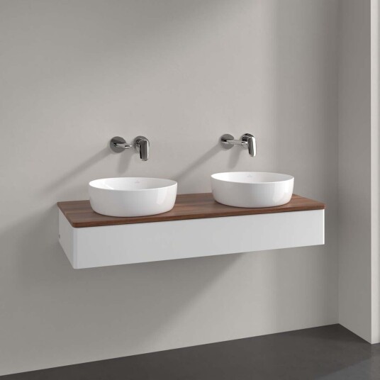 Villeroy & Boch Antao Servantskap med 1 skuff 120x50x19 cm u/lys Hvit Blank/Valnøtt Villeroy & Boch Antao Servantskap med 1 skuff 120x50x19 cm u/lys Hvit Blank/Valnøtt